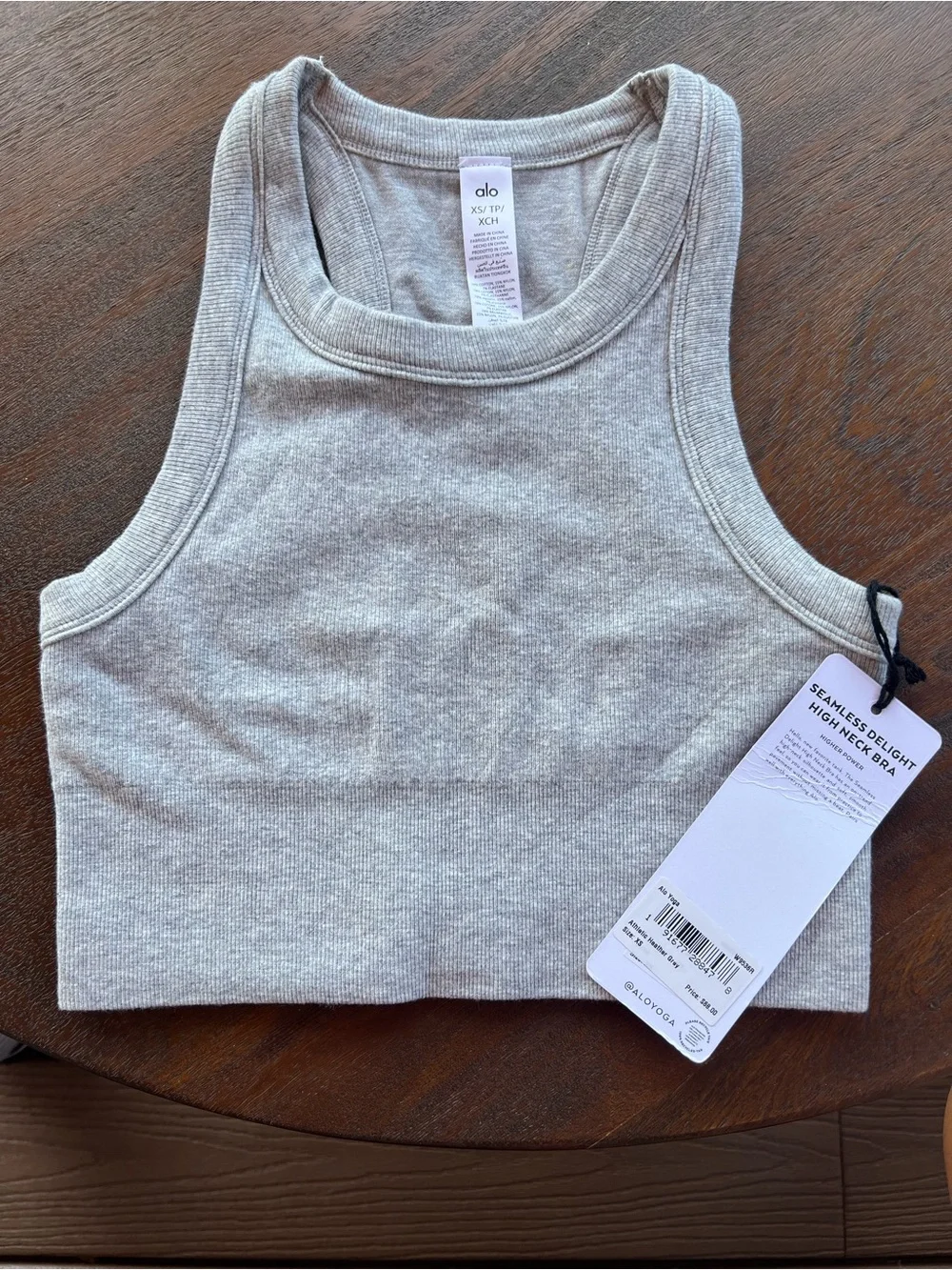 ALO Yoga Grey Ribbed High-Neck Crop Sports Bra